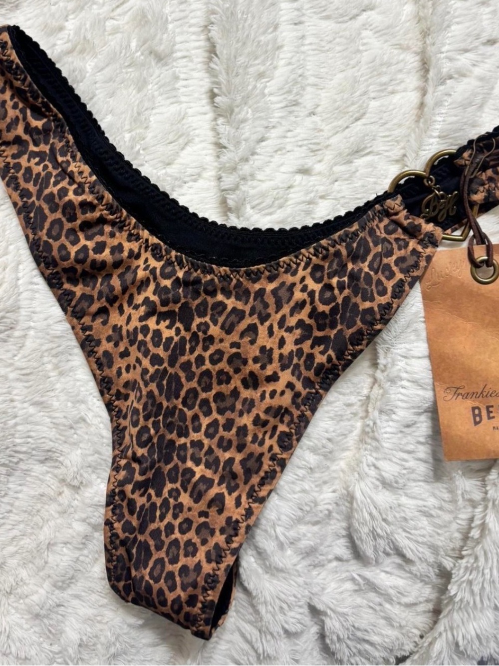 Frankie's Bikinis X Bella Hadid Leopard Print Bikini Bottom - Brown and Black